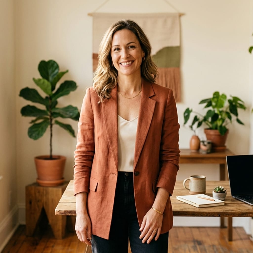 The owner of Your Business at work in a bright, plant-filled studio